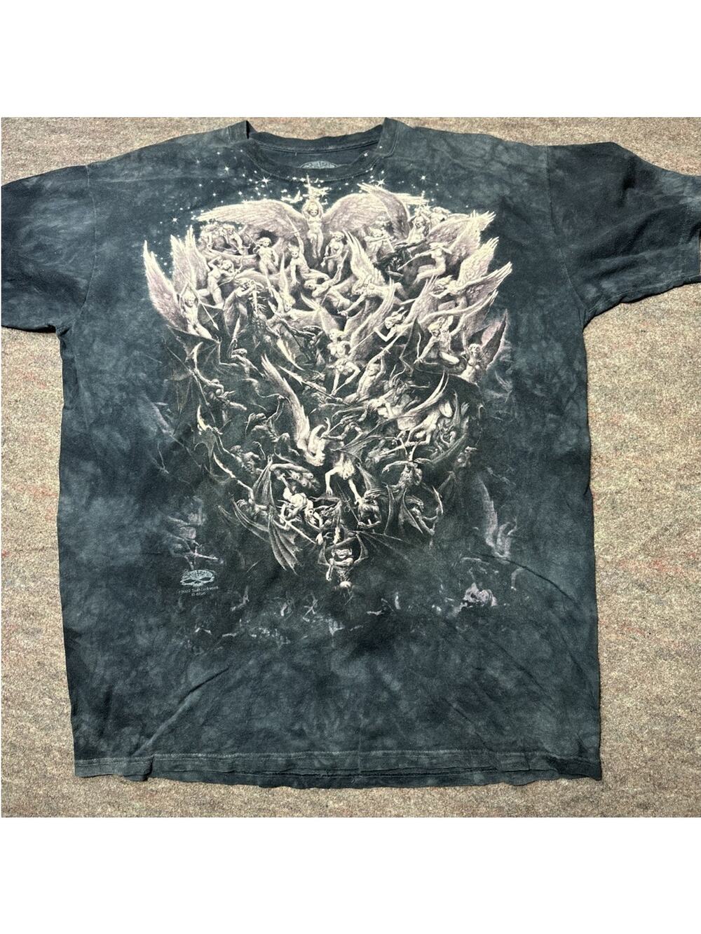 MMA Elite Y2K T-Shirt Grunge Vintage 2000s AOP Mens L God Angel Wings Sword